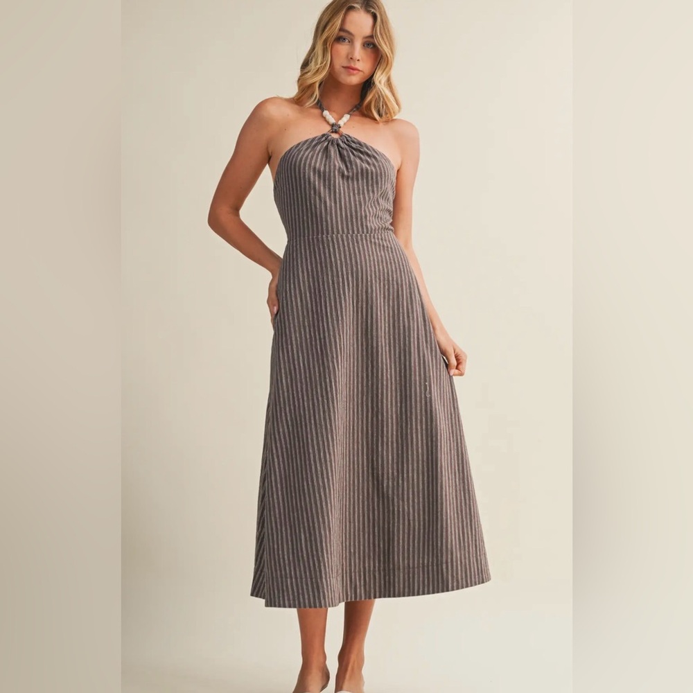 Mustard Seed Brown Stripe Midi Dress